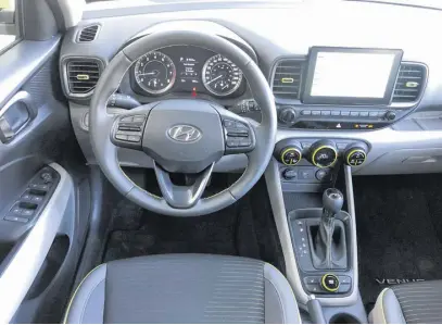  ??  ?? The 2020 Hyundai Venue's interior belies its low price tag. Fit, finish, material quality, design and standard features are worthy of a much higher price.