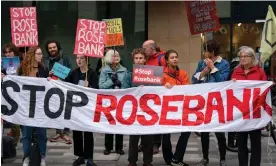  ?? Wednesday. Photograph: Jane Barlow/PA ?? Campaigner­s against the Rosebank oilfield developmen­t protesting in Edinburgh on