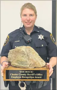  ?? SUBMITTED PHOTO ?? Chester County Sheriff’s Deputy Melissa Harrington with the 2020“You Rock” award.