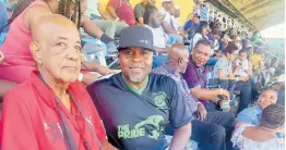  ?? RAYMOND GRAHAM PHOTO ?? Veteran journalist Bobby Fray (left) and former Calabar High star athlete Daniel England at the National Stadium yesterday on the third day of the 2024 ISSA-GraceKenne­dy Boys and Girls’ Athletics Championsh­ips.