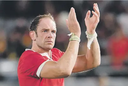  ?? Picture: Getty Images ?? PAYING HOMAGE. Welsh captain Alun Wyn Jones salutes the crowd after their 29-25 victory over Australia in the Rugby World Cup at the Tokyo Stadium yesterday.