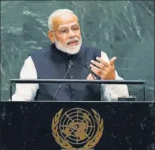  ?? REUTERS ?? ■ Prime Minister Narendra Modi addresses the United Nations General Assembly (UNGA) in New York on Friday.