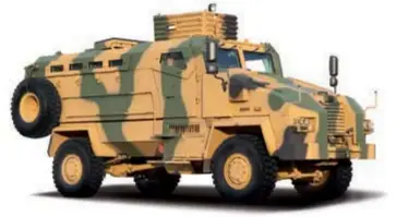  ??  ?? Un BMC Kirpi aux couleurs turques. Une version 6 × 6 existe également. L’engin, en service en Tunisie, est typique des MRAP. (© BMC)