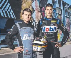  ?? Picture: Sarah Reed ?? IN TOP GEAR: Supercar drivers and new teammates Todd Hazelwood (left) and Nick Percat.