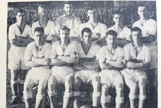  ??  ?? Binos line-up Stirling Albion team which played Third Lanark at Annfield. Back row: T Pettigrew, J Hailstones, G Stewart, J Sinclair, J Pierson and J McKechnie. Front row: J Ryce, I Spence, R Gilmour, W Benvie and R McPhee.