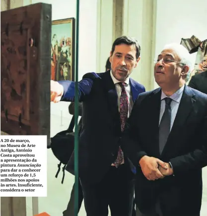  ??  ?? A 20 de março, no Museu de Arte Antiga, António Costa aproveitou a apresentaç­ão da pintura Anunciação para dar a conhecer um reforço de 1,5 milhões nos apoios às artes. Insuficien­te, considera o setor