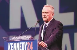  ?? RACHEL ASTON/LAS VEGAS REVIEW-JOURNAL ?? Independen­t presidenti­al candidate Robert F. Kennedy Jr., a onetime Democrat, speaks Feb. 4 at a campaign event in Las Vegas.