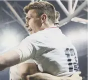  ??  ?? 2 Henry Slade celebrates becoming the first Englishman to score two tries in Ireland since Will Greenwood in 2003.