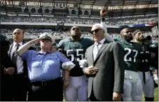  ?? MATT ROURKE — THE ASSOCIATED PRESS ?? Eagles owner Jeffrey Lurie stands during the national anthem before Sunday’s game against the New York Giants at Lincoln Financial Field.