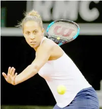  ??  ?? Madison Keys in action during her singles match against Pauline Parmentier of France. — Reuters photo