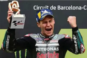  ?? AFP PIC ?? Petronas Yamaha SRT rider Fabio Quartararo celebrates after winning the Catalunya Grand Prix on Sunday.