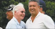  ?? Matthew Brown / Hearst Connecticu­t Media ?? Former New York Mets player Ken Mackenzie and Ron Darling are seen during the Tim Teufel Charity Golf Tournament at the Tamarack Country Club in Greenwich on June 27, 2015.