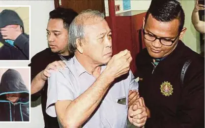  ?? PIX BY AMIR IRSYAD OMAR AND L. MANIMARAN ?? Dr Ding Yong Chaun being escorted by MACC officers to the Butterwort­h Sessions Court yesterday. (Inset, from top) Dr Lutfi Mohamad Rashidi and Dr S. Samuel Kumar.