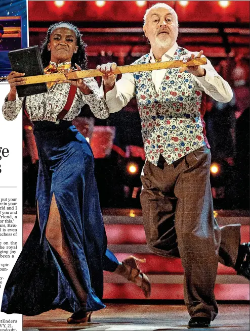  ??  ?? RULING THE DANCEFLOOR: Bill and Oti Mabuse dancing in last night’s final. Top left: Perfect tens from the judges
