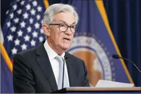  ?? PATRICK SEMANSKY — THE ASSOCIATED PRESS ?? Federal Reserve Chairman Jerome Powell speaks at a news conference following a Federal Open Market Committee meeting on Wednesday in Washington.