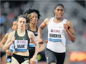  ?? Picture: AFP/ ALAIN GROSCLAUDE ?? FAST RUNNER: South Africa’s Caster Semenya, right, competes in the women’s 1,500m race in the IAAF Diamond League meeting in Lausanne. She finished sixth, with American Shelby Houlihan winning the race with Briton Laura Muir second. Semenya did not run...