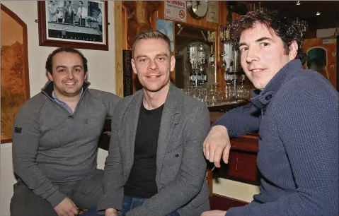  ??  ?? Noel Dempsey, Ross McKiernan and Lorcan Crean at the fundraisin­g Race Night hosted by Davidstown Primary School Parents Assoiciati­on in The Millennium Bar, Davidstown.