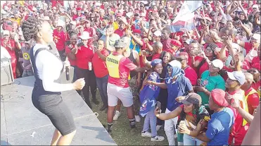  ?? (Pics: Sibusiso Zwane) ?? Siphofanen­i MP Nomalungel­o LaZwide Simelane performing for the workers during the Workers Day celebratio­n which was hosted by TUCOSWA at Mayaluka Sports Ground yesterday.