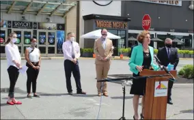  ?? ALBANY COUNTY LEGISLATUR­E PHOTO ?? Assemblyme­mber Patricia Fahy speaks during a press conference on Thursday at Crossgates Mall.