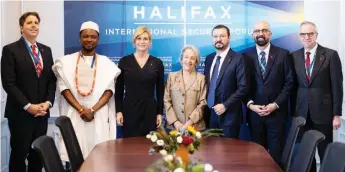  ?? ?? Former U. S. Ambassador to the Republic of Korea, Mark Lippert ( left); media strategist and author, JJ. Omojuwa; Board Chair, Janice Stein; former President of Croatia, Kolinda Grabar- Kitarović; Turkish business leader, Ahmet Taçyildiz; President of the HFX, Peter Van Praagh and Mexico’s Dr. Luis Rubio at the just concluded 2022 Halifax Internatio­nal Security Forum in Canada.