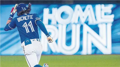  ?? MARK BLINCH GETTY IMAGES ?? Rookie Bo Bichette has been punishing baseballs to all fields. In a season when homers are flying at a record rate, the Jays have been keeping pace in that regard.