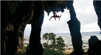  ??  ?? Bottom left: Charlotte Durif climbing Makatea