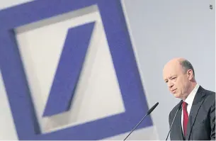  ??  ?? This photo taken on May 19, 2016 shows Deutsche Bank CEO John Cryan during the company’s annual shareholde­rs’ meeting in Frankfurt am Main, western Germany.