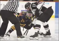  ?? Jenn March / Special to the Times Union ?? Quinnipiac center Odeen Tufto, left, and Union center Cole Maier face off during a 2019 game.