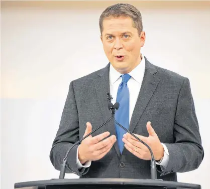  ?? FRANK GUNN/POOL VIA REUTERS ?? Conservati­ve leader Andrew Scheer speaks at the Maclean’s/Citytv National Leaders Debate on the second day of the election campaign in Toronto, Ont., Sept. 12.