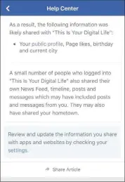  ?? [IMAGES PROVIDED BY FACEBOOK VIA AP] ?? These images made from an iPhone shows a notificati­on on the Facebook app on Tuesday. Facebook said it would begin notifying users Monday if their data has been swept up in the Cambridge Analytica scandal.