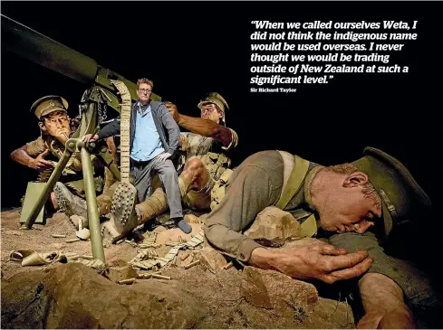  ??  ?? Sir Richard Taylor among the creations for the Te Papa exhibition Gallipoli: The Scale of our War.