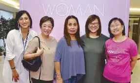  ??  ?? (From left) SM Woman senior digital marketing manager Erin Torrejon, Bosom Buddies’ Linda Panutat and Bunny Rano, SM Woman SVP Jo Dy Juanco and ICanServe Foundation’s Irene Tumaob.