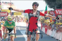  ??  ?? GET IN: Greg van Avermaet of Belgium celebrates as he takes the 198.5km 13th stage