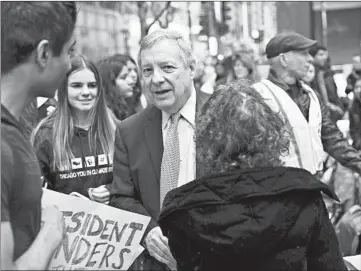  ?? JOSE M. OSORIO/CHICAGO TRIBUNE ?? “We wish them a complete and speedy recovery,” Illinois U.S. Sen. Dick Durbin, shown in 2019, said of the Trumps.