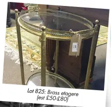  ??  ?? Lot 825: Brass etagere (est £50-£80) RIGHT Wall painted in Climbing Rose, from £13.50,
Bauwerk Colour. 1970s Iranian wall hanging (styled as a rug), £2,650,
Lorfords. Brass etagere or trolley, £45,
Clevedon Salerooms. Observer books, £4 each, Malvern Flea & Collectors Fair. White pot with pink plant, £4.99, Homesense.
Potted succulent, stylist’s own. Blue decanter, £38, Rachel‘s & Michael’s Antiques. Crane sculptures, find similar at Mustard Vintage. Pink potted plant, £7.99, Homesense. Wooden antelope, find similar at Etsy. Plant pots and watering can, stylist’s own. Green parrot hand-coloured engraving, £360,
Lorfords.