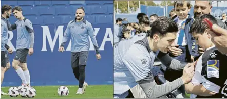  ?? FOTOS: MONTILLA/RCDE ?? Braithwait­e tiene complicado llegar a Burgos, pero el equipo perico recibió el apoyo de su afición en el entrenamie­nto abierto