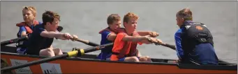  ??  ?? Fenit U-14 Boys in action at the Kerry County Coastal Rowing Championsh­ips at Fenit Harbour