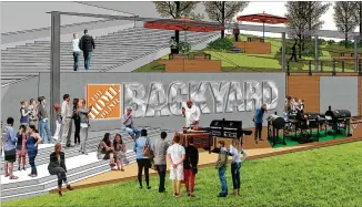  ?? CONTRIBUTE­D RENDERING ?? Fans will have towait a year for the HomeDepot Backyard outside the stadium. The 13-acre park will double as a tailgate friendly parking area for about 800 cars during large events.