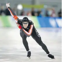  ?? THE CANADIAN PRESS ?? Canadian William Dutton skates to a second-place finish in the men’s 500M at a World Cup speedskati­ng event Sunday.