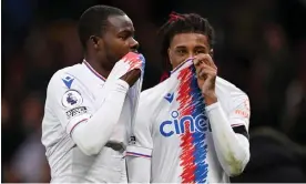  ?? Photograph: Michael Regan/Getty Images ?? Tyrick Mitchell (left) and Michael Olise during Crystal Palace’s defeat at Manchester United last weekend.