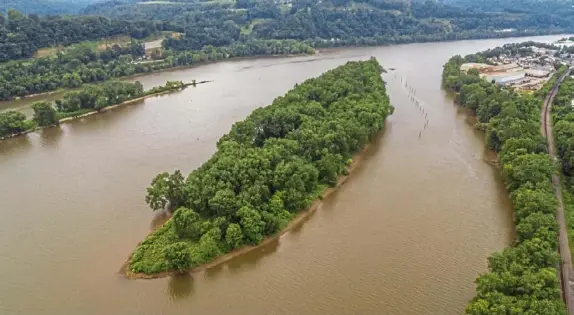  ?? Andrew Rush/Post-Gazette photos ?? Sycamore Island, a 14-acre island on the Allegheny River near Blawnox, was purchased in 2008 by the Allegheny Land Trust.