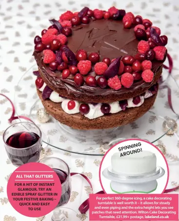  ??  ?? For perfect 360-degree icing, a cake decorating turntable is well worth it – it allows for steady and even piping and the extra height lets you see patches that need attention. Wilton Cake Decorating Turntable, £21.99+ postage, lakeland.co.uk