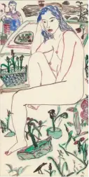  ??  ?? 春意滿園
彩墨、紙本136.2 x 67.8cm 1990