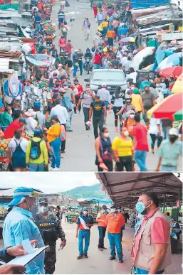  ?? FOTOS: EFRAÍN SALGADO ?? (1) Así lucía ayer la sexta avenida de Comayagüel­a, llena de compradore­s. (2) Las autoridade­s brindan recomendac­iones a locatarios.
