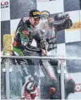  ??  ?? A very happy Jonathan Rea after winning the second race in Germany