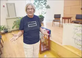  ?? Will Waldron / Times Union ?? Retired U.S. Army Col. Ann Wright speaks inside First Unitarian Church on Washington Avenue in Albany on Friday. Wright is a guest speaker at the Kateri Peace conference on Saturday in Fonda.