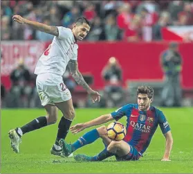  ?? FOTO: PERE PUNTÍ ?? Sergi Roberto El catalán tuvo que lidiar con un peligroso Vitolo