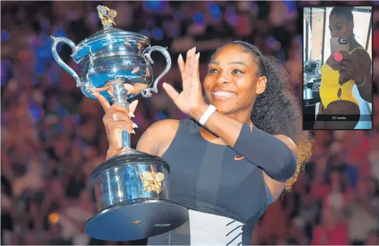  ?? Pictures / Getty Images ?? Serena Williams is up to 23 grand slam singles titles, the latest in Melbourne while pregnant, as she revealed her bump to the world this week.