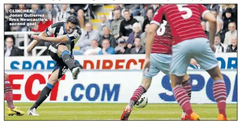  ??  ?? CLINCHER: Jonas Gutierrez fi res Newcastle’s second goal