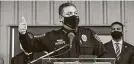  ?? Jon Shapley / Staff photograph­er ?? Police Chief Art Acevedo addresses the crowd while unveiling a new HPD training center in November.